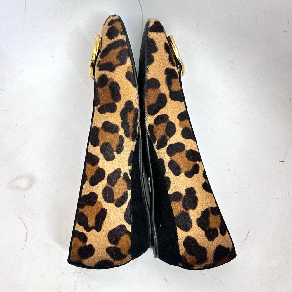 Stuart Weitzman Leopard Print Calf Hair Ballet Flats Size 9 Gold Buckle Accent - Picture 7 of 10